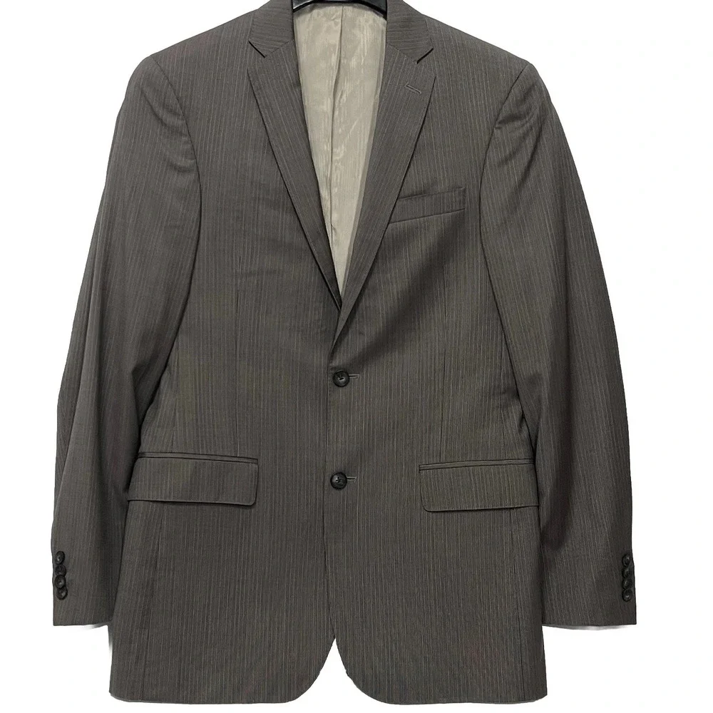 Murano Collezione Wool Blazer Sport Coat Jacket Lt Brown 2 Button Stripe 40L